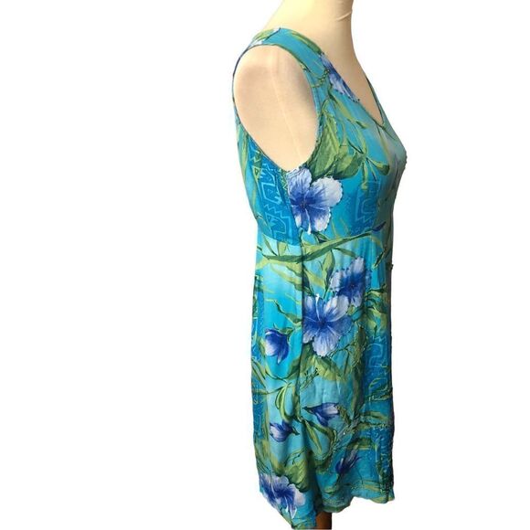 Mango Bay turquoise with tropical hibiscus sleeveless sundress Size S - Picture 4 of 12